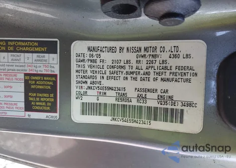 2005 Infiniti G35 from USA, damaged, VIN JNKCV54E55M423415